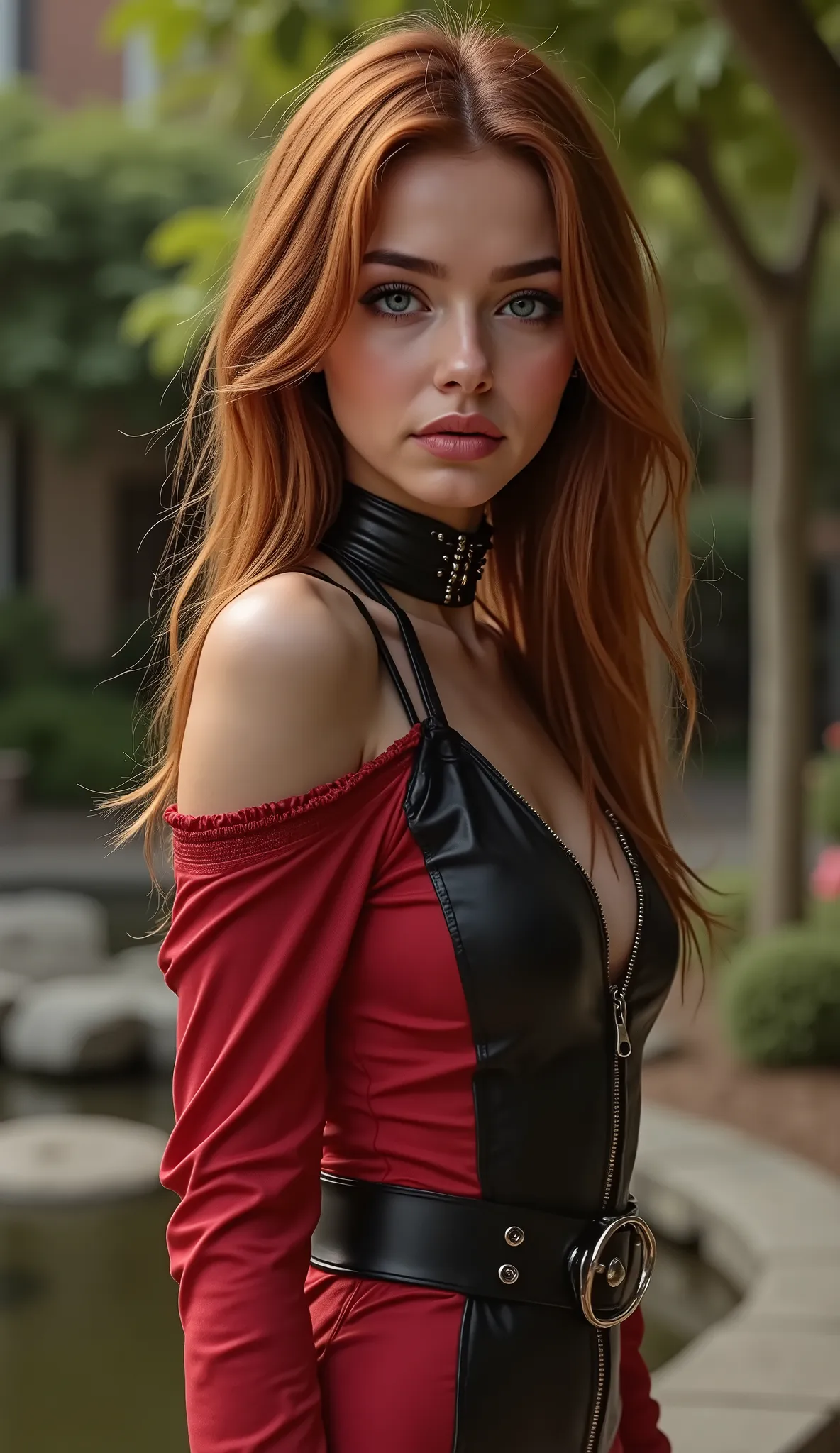 🌟: High-Fashion photography (8K Cinematic Shot)
Long side shot, ((Full-body shot from a moderate distance, kopf bis fuß):1.9), Fashion editorial head-to-toe shot, Full-figure photo
"Schwarz-Rot zerissener Rocker-Look" – Asymmetrisches Maxikleid aus zerriss...