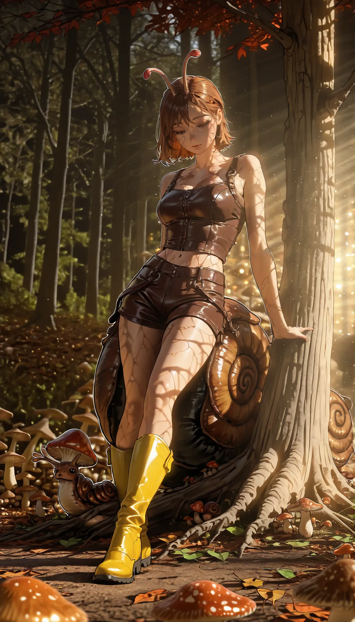 photorealistic, beautiful detailed eyes, detailed leather, detailed hair, volumetric lighting, Extremely detailed dapple, light particles, dramatic shadows, film lighting, photo background, depth of field,,Contour with chromatic aberration,delimited outli...
