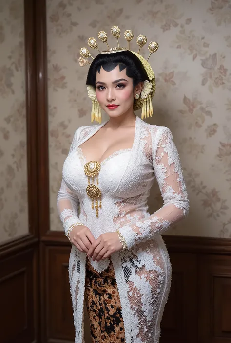 Bbw women chubby in kebaya dress, open big breast, show sexy full body and naked porn