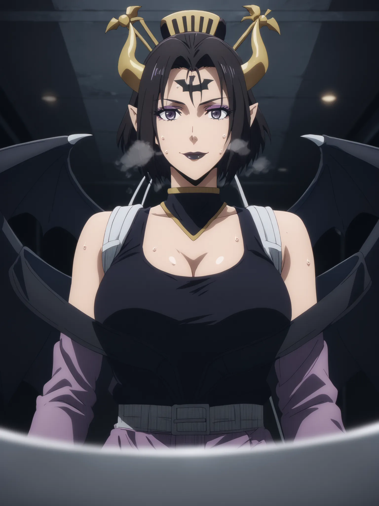 score_9, score_8_up, score_7_up, score_6_up, uncensored, lilithmon, black hair, forehead mark, horns, demon wings, hair ornament, black lipstick, purple eyes, anime coloring, anime screencap, (voluptuous:1.3), (thick:1.3), BREAK UHD, retina, masterpiece, a...