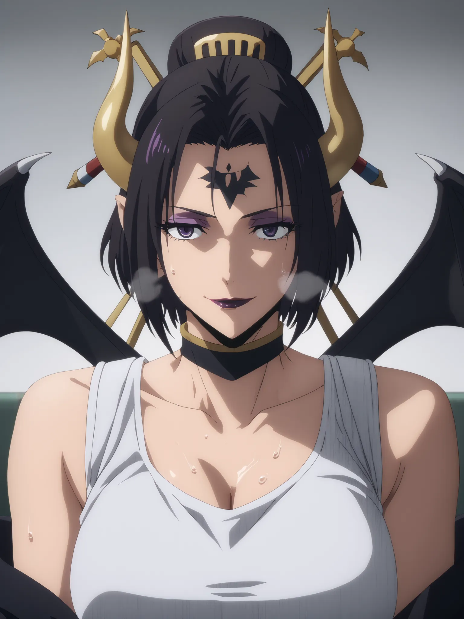 score_9, score_8_up, score_7_up, score_6_up, uncensored, lilithmon, black hair, forehead mark, horns, demon wings, hair ornament, black lipstick, purple eyes, anime coloring, anime screencap, (voluptuous:1.3), (thick:1.3), BREAK UHD, retina, masterpiece, a...