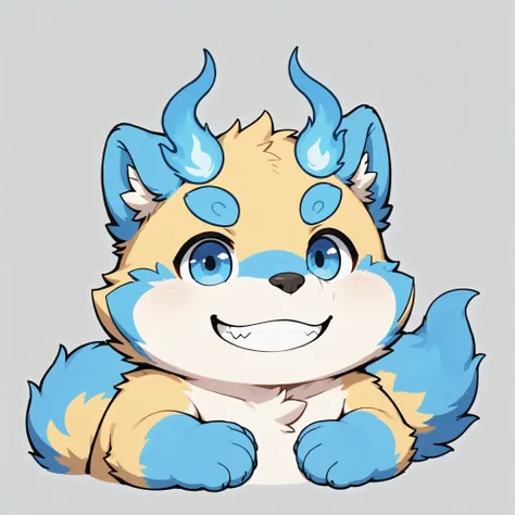 portrait, solo, male, solo, botailang, overweight, young, fur, tail,,chibi,blue eyes,grin,chibi,teeth,smile