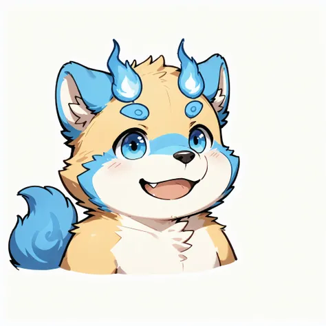 portrait, solo, male, solo, botailang,overweight,blue eyes, young, fur, tail,smile, :d, chibi