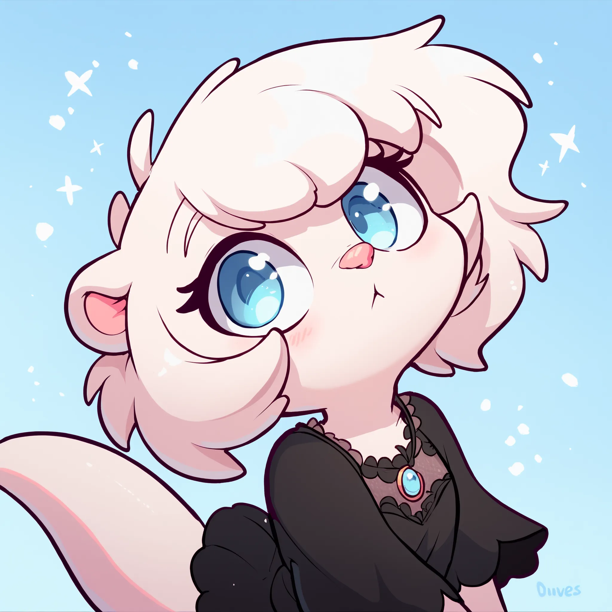 little albino otter, White otter, pink nose, light blue eyes, cute , , alone, , white hair, cute, black dress, by diives