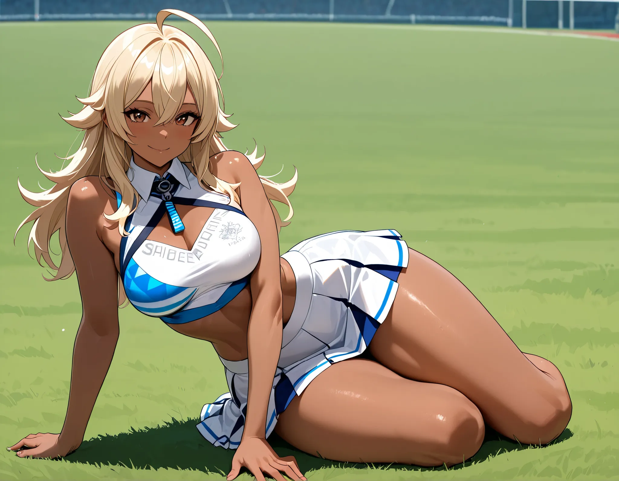 (masterpiece, best quality:1.2), highly detailed, score_9, score_8_ up, score_7_ up, anatomically correct,{1girl}: (adult female, MILF, fit female, athletic body, thick thighs, average waist, wide hips, medium breasts, skin tight, dark-skinned female, dark...