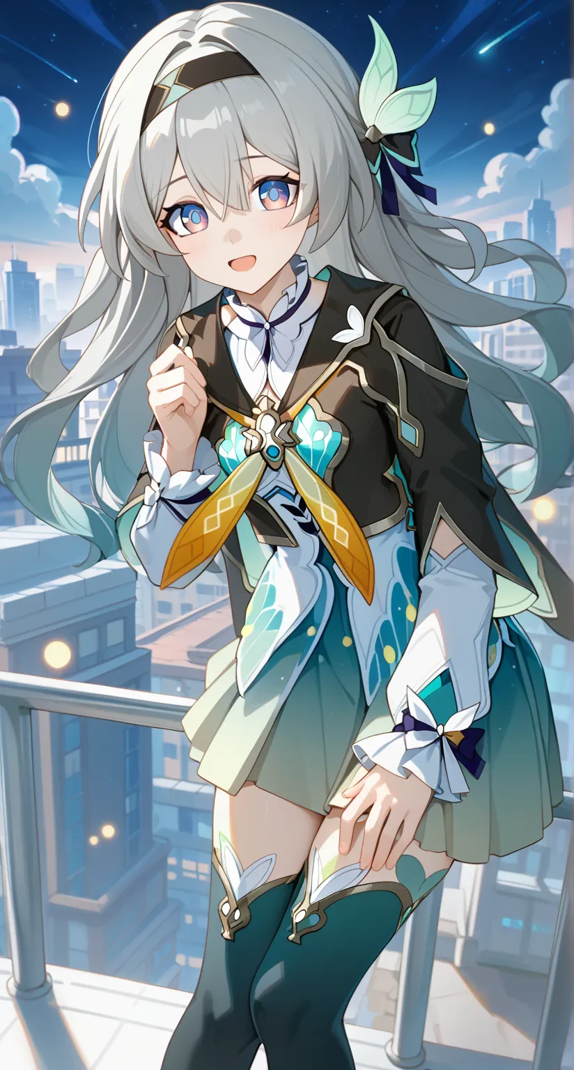 nsfw,masterpiece,best quality,highres,ultra-detailed,glass cover,alternate color,score_9, score_8_up , score_7_up,1girl,(Firefly,Honkai:Star Rail),grey hair,hairband,long hair,jacket,purple eyes,open mouth,black jacket,white shirt,black hairband,hair betwe...