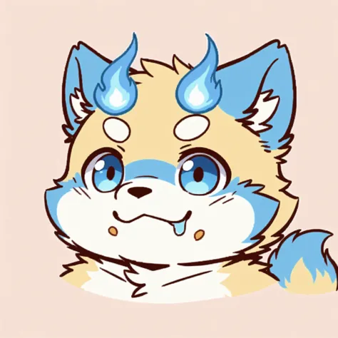 portrait, solo, male, solo, botailang,overweight,blue eyes, young, fur, tail,chibi, chibi,drooling,:3,food on face,