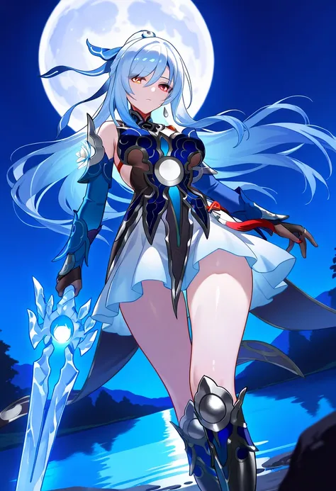 nsfw,masterpiece,best quality,highres,ultra-detailed,Jingliu,alternate color,masterpiece,detailed illustration,lifelike,front shot,{{{1Jingliu}}},1 ice saber (weapon),shiny beautiful woman,moon light lighting,dynamic angle,dynamic pose,depth of field,1girl...