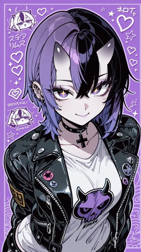 masterpiece, best quality, amazing quality, newest, very aesthetic, 1girl,Image is a digital illustration in a chibi anime style, featuring a character with a split hair color design, half white and half black. The character has large, expressive eyes with...