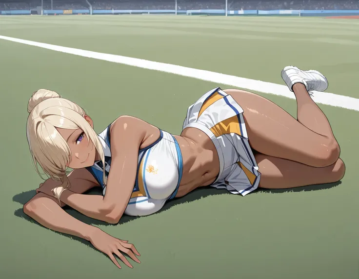 (masterpiece, best quality:1.2), {8k image}, highly detailed, score_9, score_8_ up, score_7_ up, anatomically correct, {1 girl}: (a mature female over 40 years , blonde hair, dark-skinned female, motherly, housewife, hair over one eye, sidelocks, single ha...