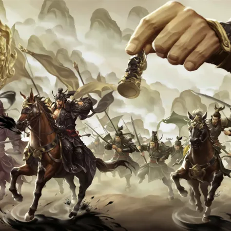   Fraction_9, Fraction_8_up, Fraction_7_up， ink stylehand-painted texture，shows a sandbox scene without changing，The content of the Three Kingdoms game， details有所改善 三国志游戏， game icon 图标， ，手绘 details。In the case of the original reference image， ink style，The...