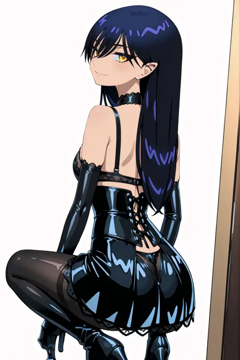 (((crouching)))、squatting、spread legs:1.2、BDSM、Queen、mistress、(((girl)))、(((solo:1.8)))、(((black latex elbow gloves:1.4)))、(((black latex corset dress:1.4)))、(((corset dress is decorated with beautiful lace)))、(((Corset Dress with Shoulder Straps)))、(((bla...