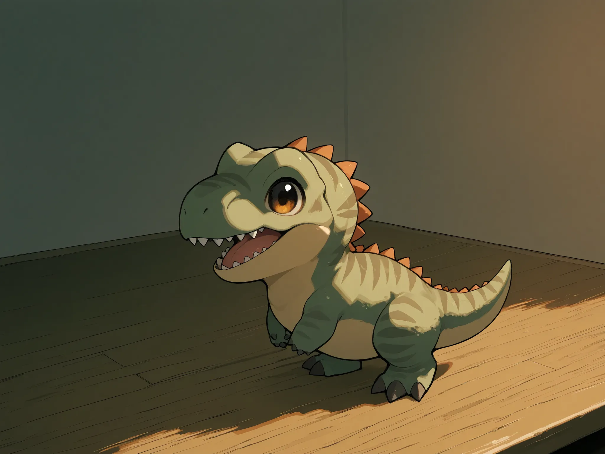 comical illustration、((deformed dinosaur))、loose pattern、((dinosaur with an idiot face))、凄くloose pattern、illustration drawn with left hand、cute