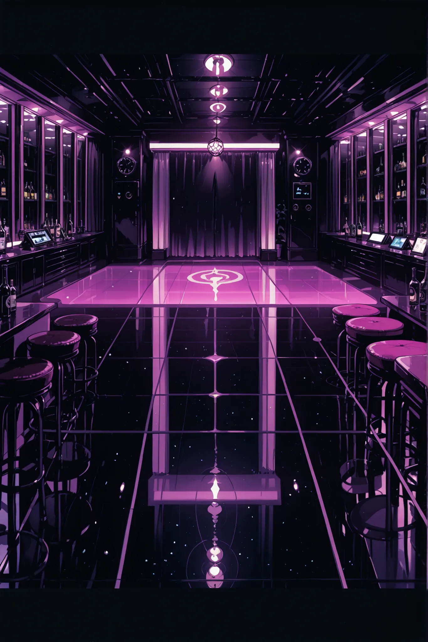 Fully illuminated nightclub room