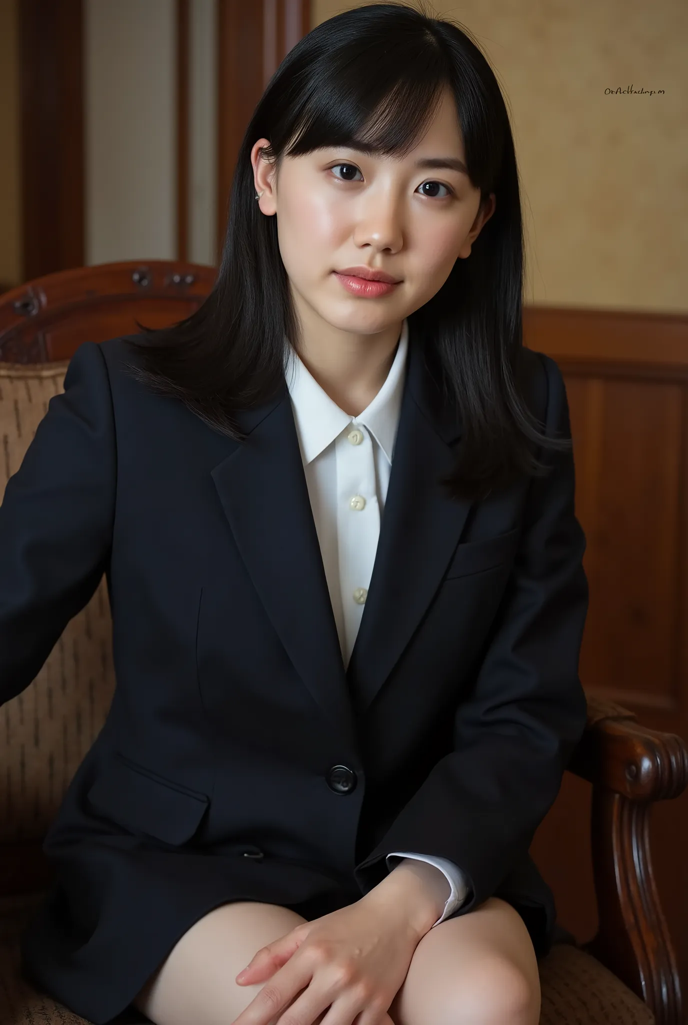 as realistic as the picture、high image quality, 8k, very detailed, Dramatic light and dark , dramatic shadow , Wide color gamut , masterpiece, complicated details, super real 、 、 Lower Body Only、Women's suit skirt、sit...