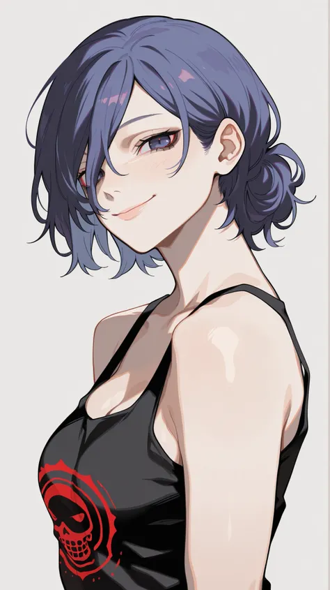 masterpiece, best quality, amazing quality, newest, very aesthetic, 1girl, Kirishima Touka \(tokyo ghoul\),smile,looking at the viewer,tanktop,short,