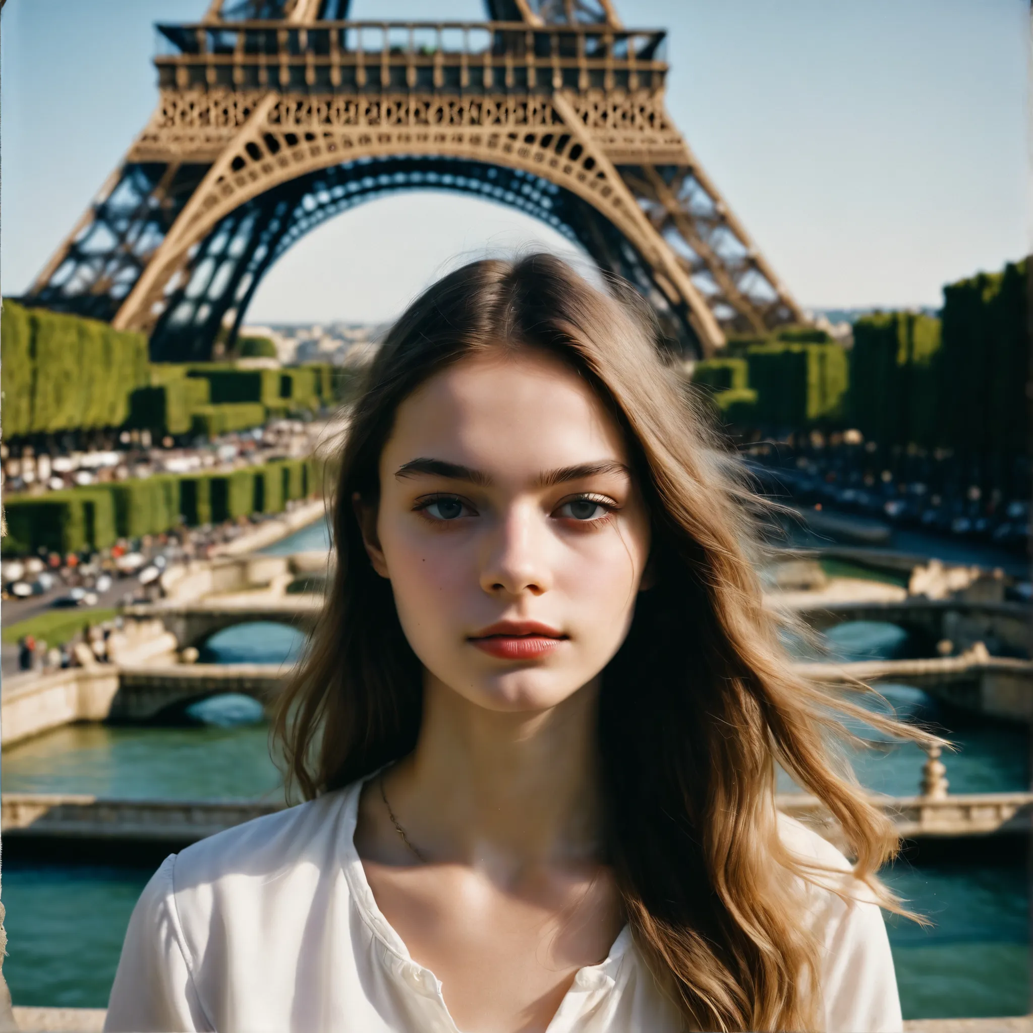 close-up de rosto de ((ohwx mulher)), ,A girl standing alone , around the Eiffel Tower in Paris, Dark Night , film grain, analog film style , cor viva, 1 menina, upper body,
(looking at the viewer:1.2),
long hair, loiro, saia xadrez, best quality, high ...