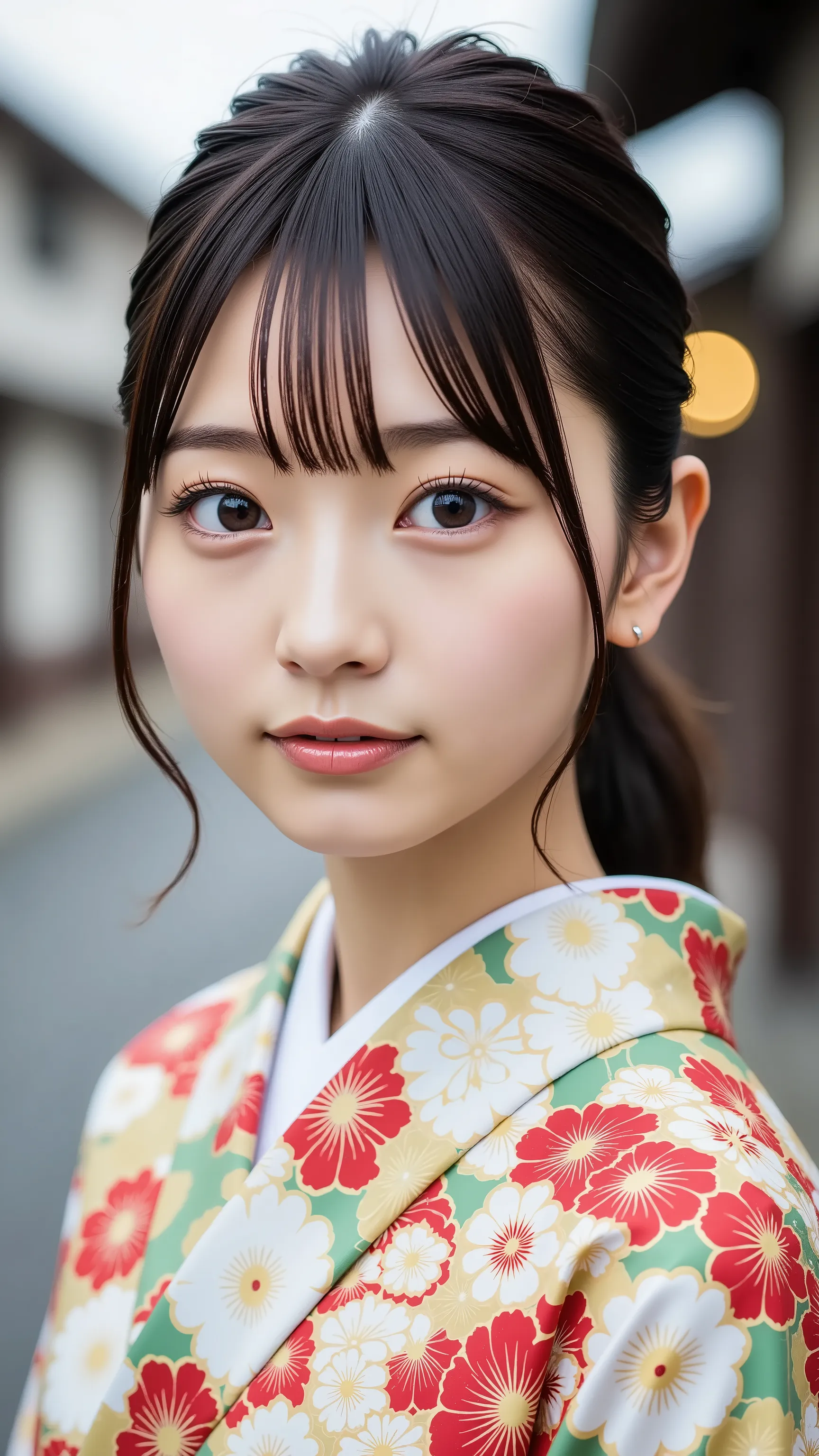 A cute and beautiful young Japanese woman wearing a festive object, praying at a shrine covered in snow, (masterpiece, Highest Quality 1.4), (8k, RAW photos :1.2), (realistic, photo realistic:1.4), Ultra High Definition, ( high definition 8K wallpaper ),...