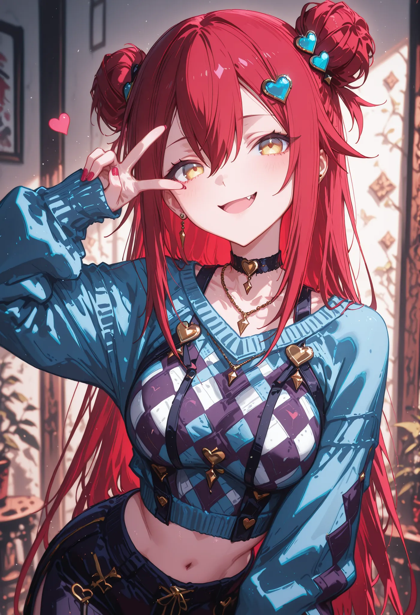 [artist:WANKE|artist:free_style |[artist:ningen_mame]|ciloranko],

1 girl , golden eyes , very long hair , long sidelocks, red hair , petite , very cute , beautiful ,Straight hair, cool, handsome, hair between eyes, sexy, large breasts, argyle clothes, arg...