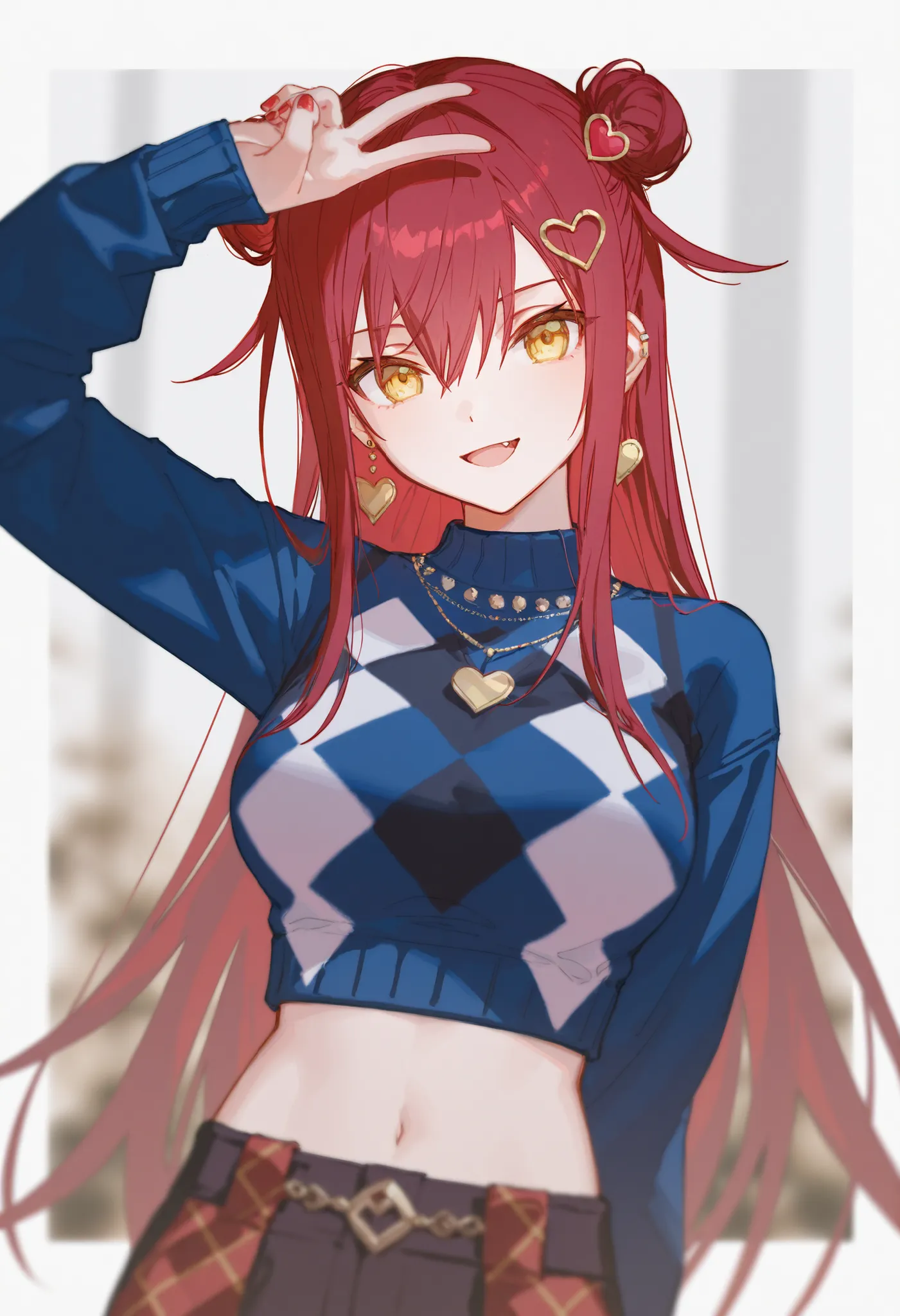 [artist:WANKE|artist:free_style |[artist:ningen_mame]|ciloranko],

1 girl , golden eyes , very long hair , long sidelocks, red hair , petite , very cute , beautiful ,Straight hair, cool, handsome, hair between eyes, sexy, large breasts, argyle clothes, arg...