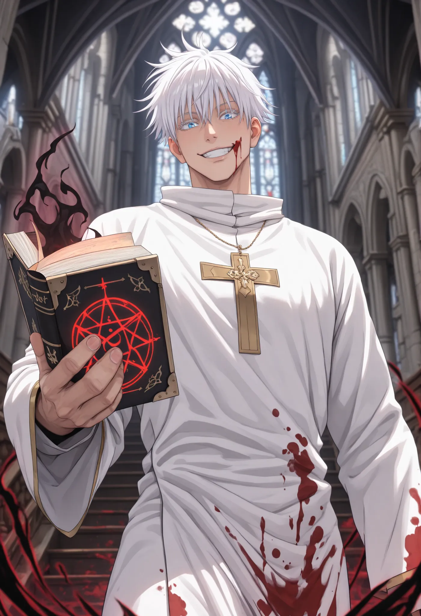 1man, gojou satoru /(jujustu kaisen/), detailed eyes, blue eyes, white hair, short hair, detailed eyelashes, colored eyelashes, sexy man, trained body, muscular, handsome, cool, mature man
strong jaw, attractive, sexy, perfect eyes, attractive long eyelash...