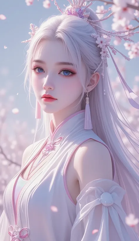 Chinese Fairy Tales character, extremely details, high detailed face, mature woman, milf, extremely busty, cool beauty, living expressions, (cold gaze, cold eyes, blue eyes), expressionless, crimson hair, highlight, Straight hair, light hair, shiny silky, ...
