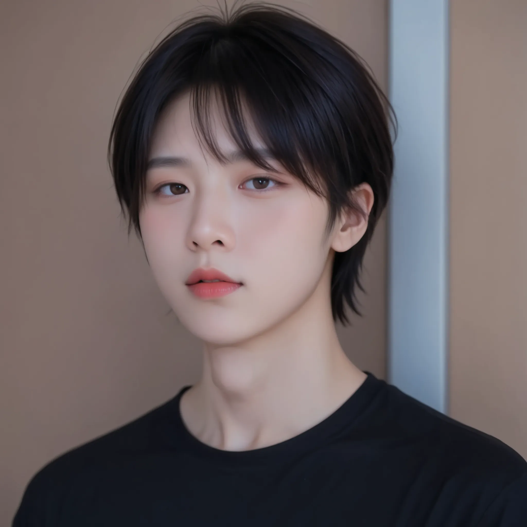 a close-up of a person in a white shirt and a haircut, park Jimin, Jimin, park Jimin de BTS, pale korean adorable face, inspired by Bian Shoumin, Jimin, profile headshot, Cute boy
