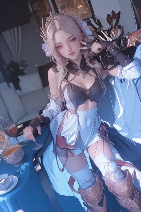 Change to a full-body photo of a woman，G cup， are perfectly detailed，has exquisite facial features， Clothes are exquisite ， Game Character Design ，3D Rendering