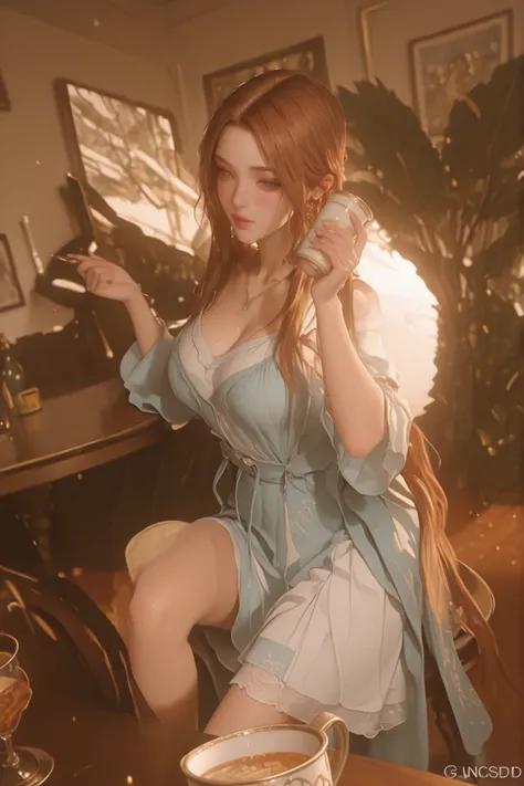 Change to a full-body photo of a woman，G cup， are perfectly detailed，has exquisite facial features， Clothes are exquisite ， Game Character Design ，3D Rendering