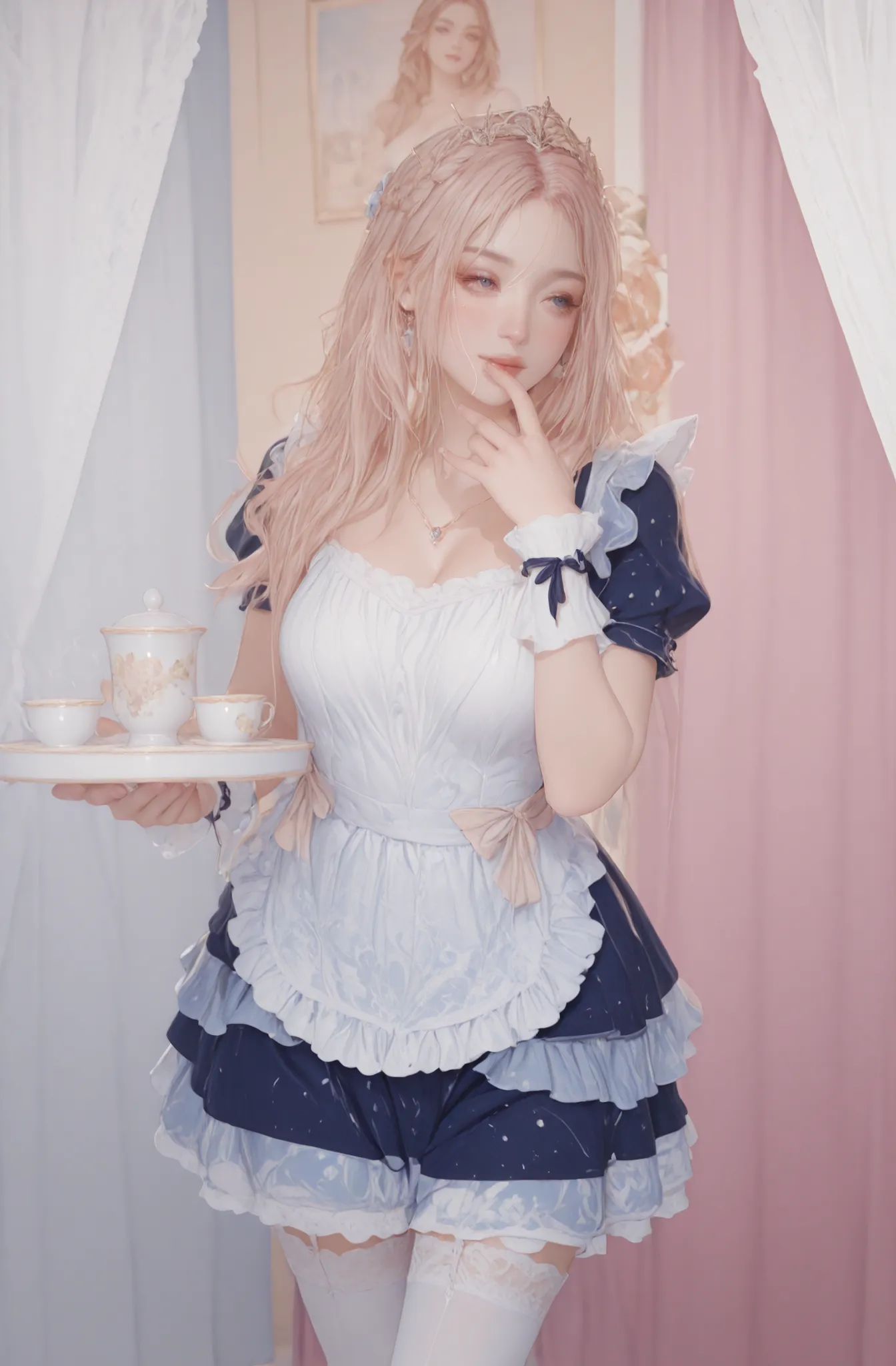 Change to a full-body photo of a woman,G cup, are perfectly detailed,has exquisite facial features, Clothes are exquisite , Game Character Design ,3D Rendering