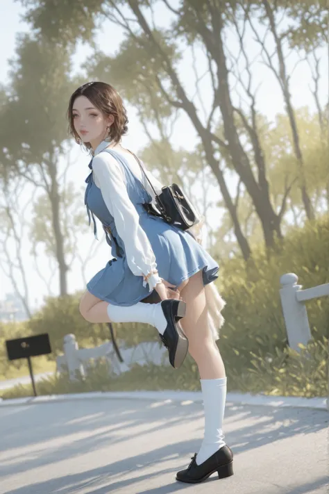 Change to a full-body photo of a woman，G cup， are perfectly detailed，has exquisite facial features， Clothes are exquisite ， Game Character Design ，3D Rendering