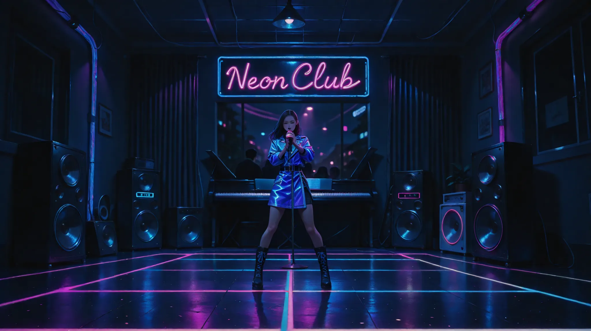 Night club, music, dark, night, neon light, dance floor