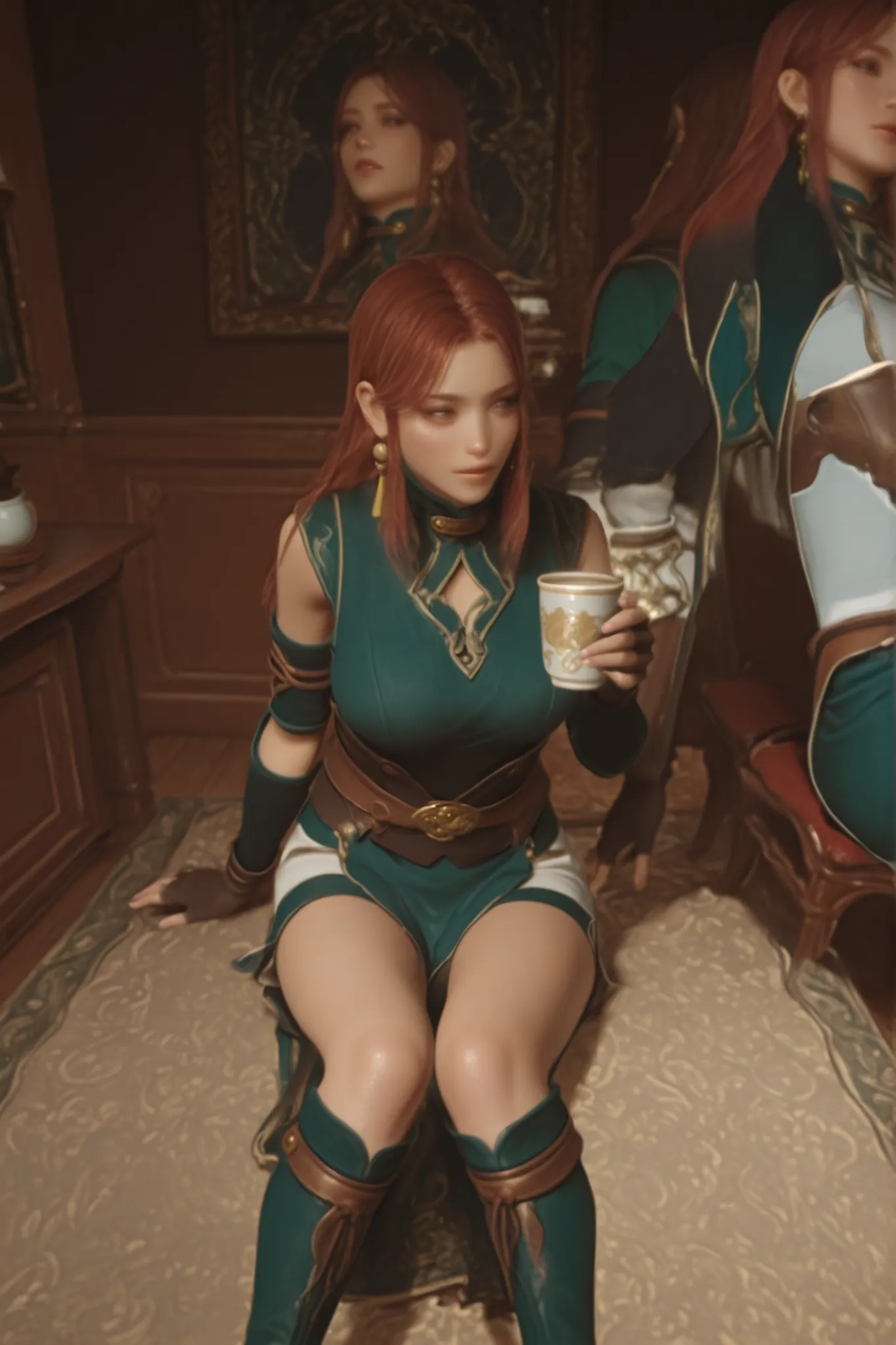 Change to a full-body photo of a woman，G cup， are perfectly detailed，has exquisite facial features， Clothes are exquisite ， Game Character Design ，3D Rendering