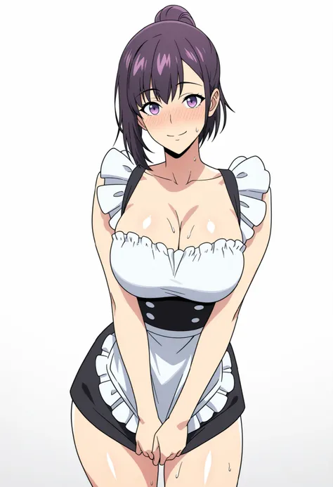 (Sung Jin Ha), sexy, Hair tied in a ponytail, short hair, . Anime-style, ultra-high resolution, COWBOY SHOT, detailed rendering, smooth skin, glossy highlights, glossy highlights breasts, solo, looking at viewer, white background, empty background detailed...