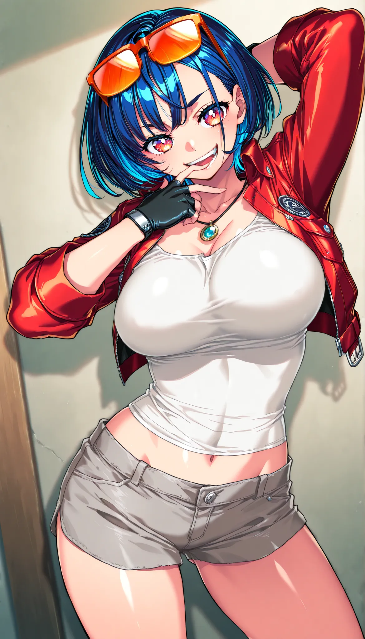 masterpiece, Highest Quality, newest, high definition, 1 girl on break day, Yokota Mamoru Style,motion line,very straight nose, slim,thin face,perfect nose,staring at the viewer,魅力的なsmile、face up、masterpiece,Highest Quality,great quality,very sophisticat...