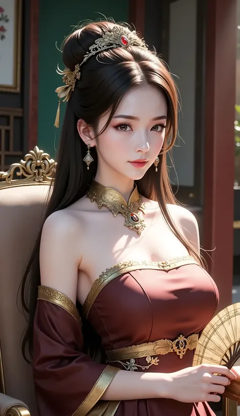 (1girl:1.3), masterpiece, Highest Quality, 驚くほど美like, 4K, absurd, exquisite in every detail,  ultra-fine eyes , Perfect Anatomy, official art,A Chinese harem woman, the most beautiful woman in the world, Crown Princess, Superior Concubine, real, realistic,...