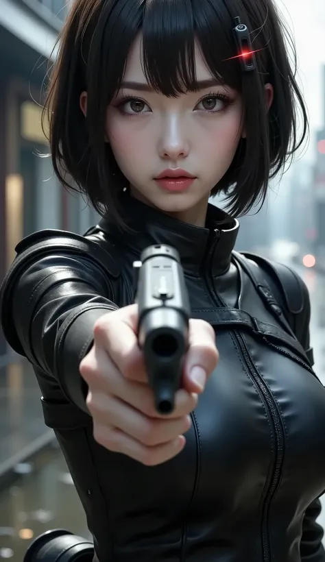 (masterpiece,Exceptional Quality,Mirror-like,cinematic experience,insanely detailed,absaudress),8k,wallpaper,,(best illustrations:2.0),(One person girl:2.0),(Motoko Kusanagi:2.0),(Ghost in the Shell world view:2.0),( black tactical bodysuit :2.0),( heavy b...