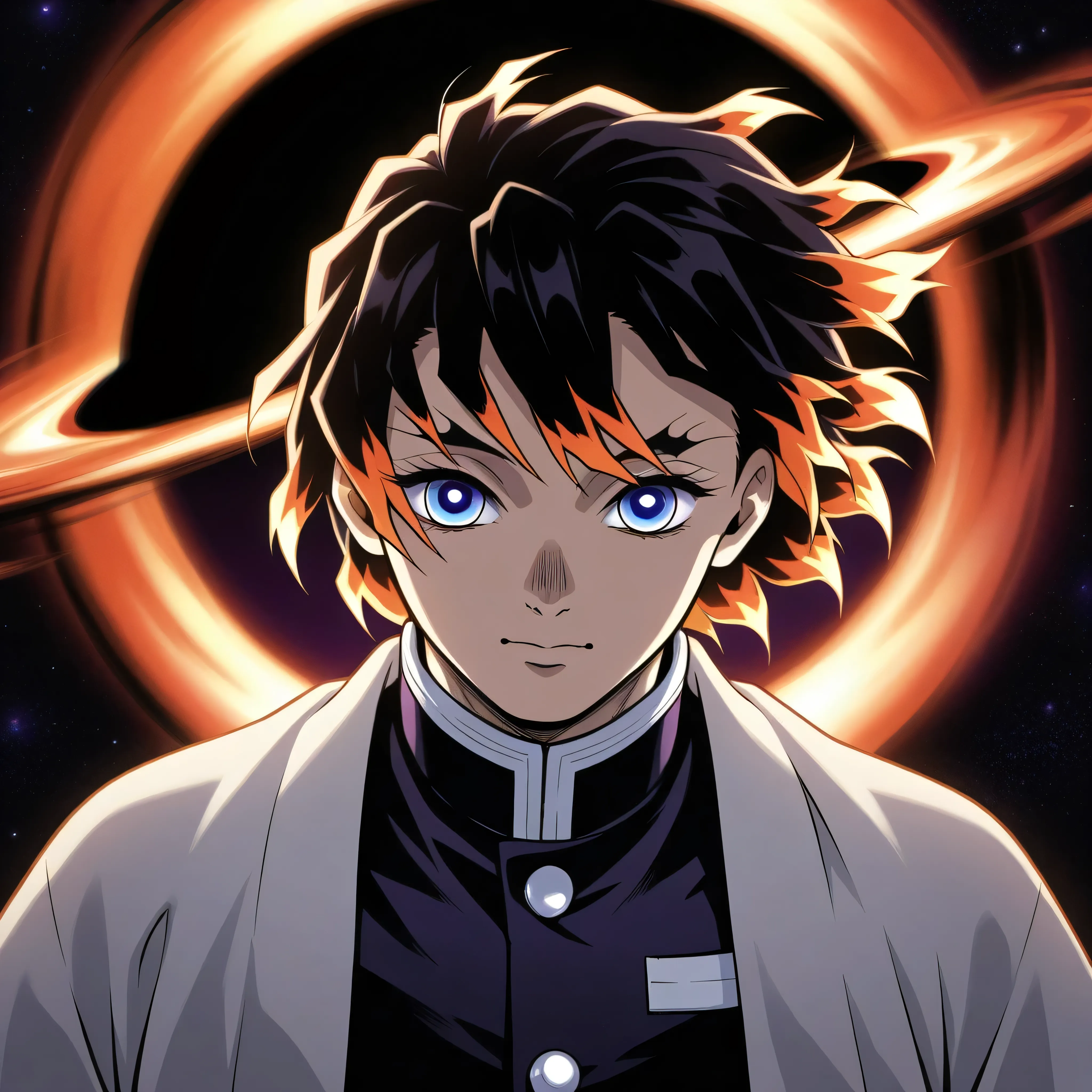 Black hole background and demon slayer style boy and left eye practice