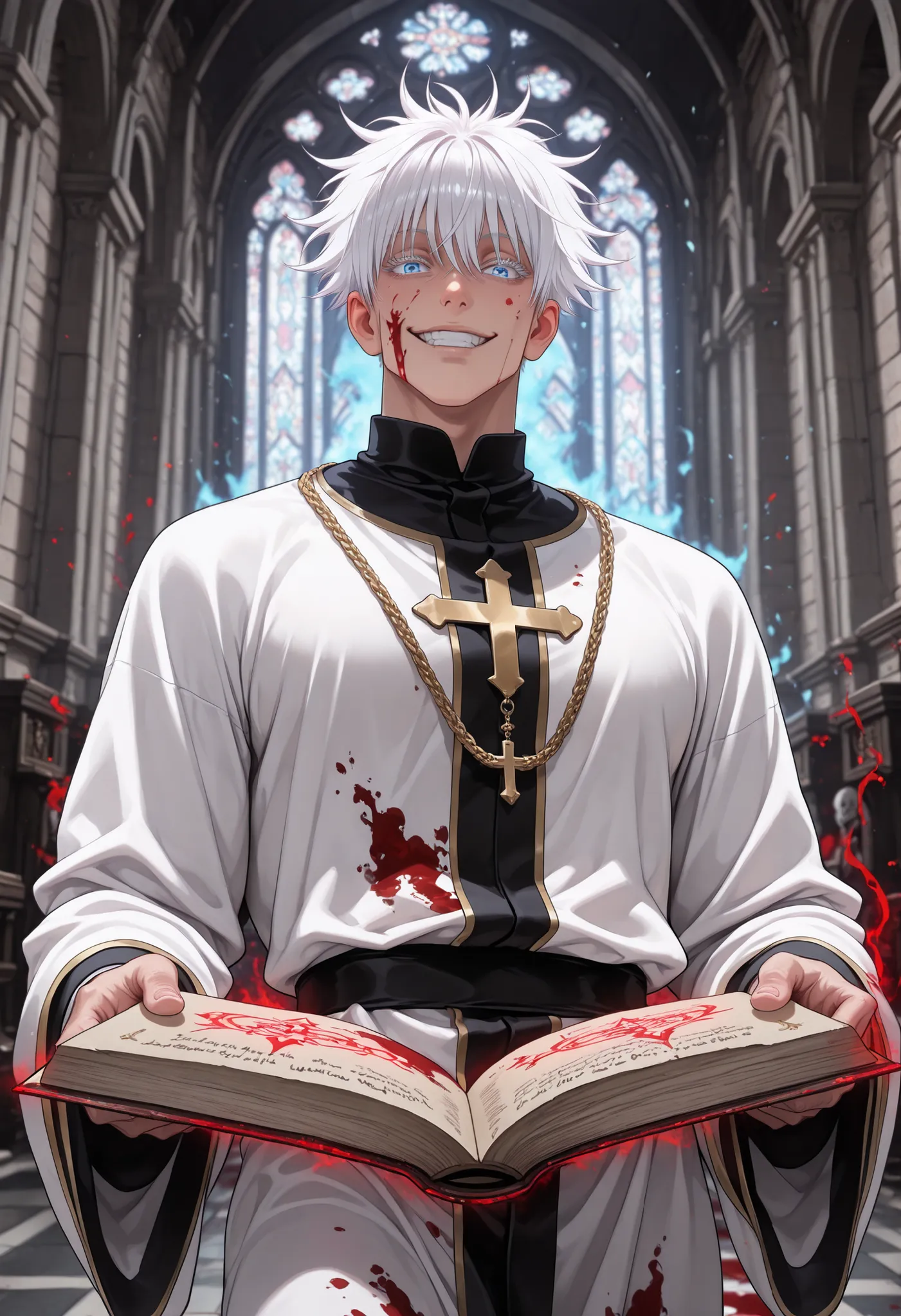 1man, gojou satoru /(jujustu kaisen/), detailed eyes, blue eyes, white hair, short hair, detailed eyelashes, colored eyelashes, sexy man, trained body, muscular, handsome, cool, mature man
strong jaw, attractive, sexy, perfect eyes, attractive long eyelash...