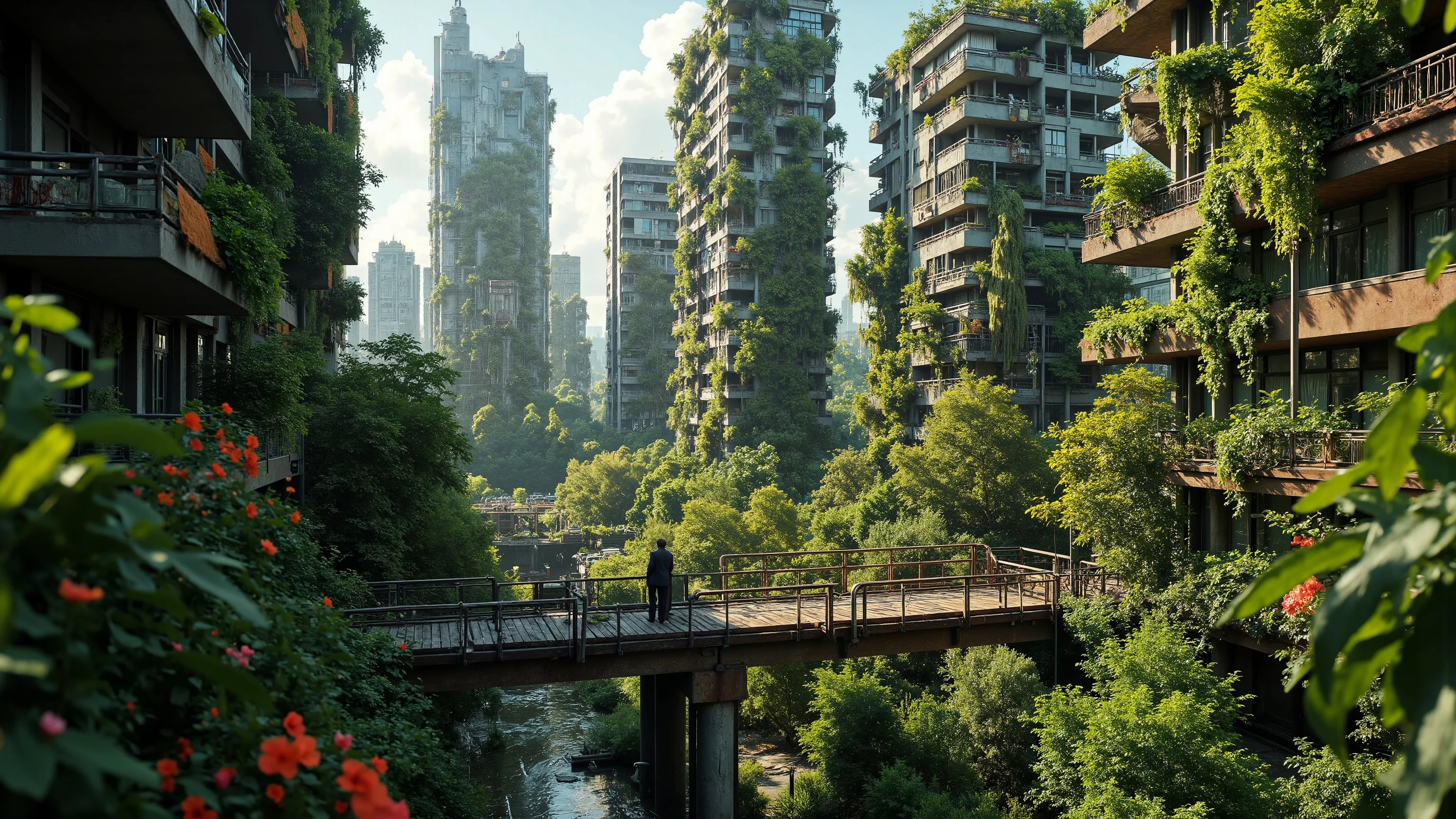 a close up of a city with tall buildings and trees, skyscraper forest community, by Beeple, recusion beeple, artem demura beeple, lush foliage cyberpunk, beeple art, 3 d render beeple, overgrown city, in style of beeple, cyberpunk garden, beeple. hyperreal...