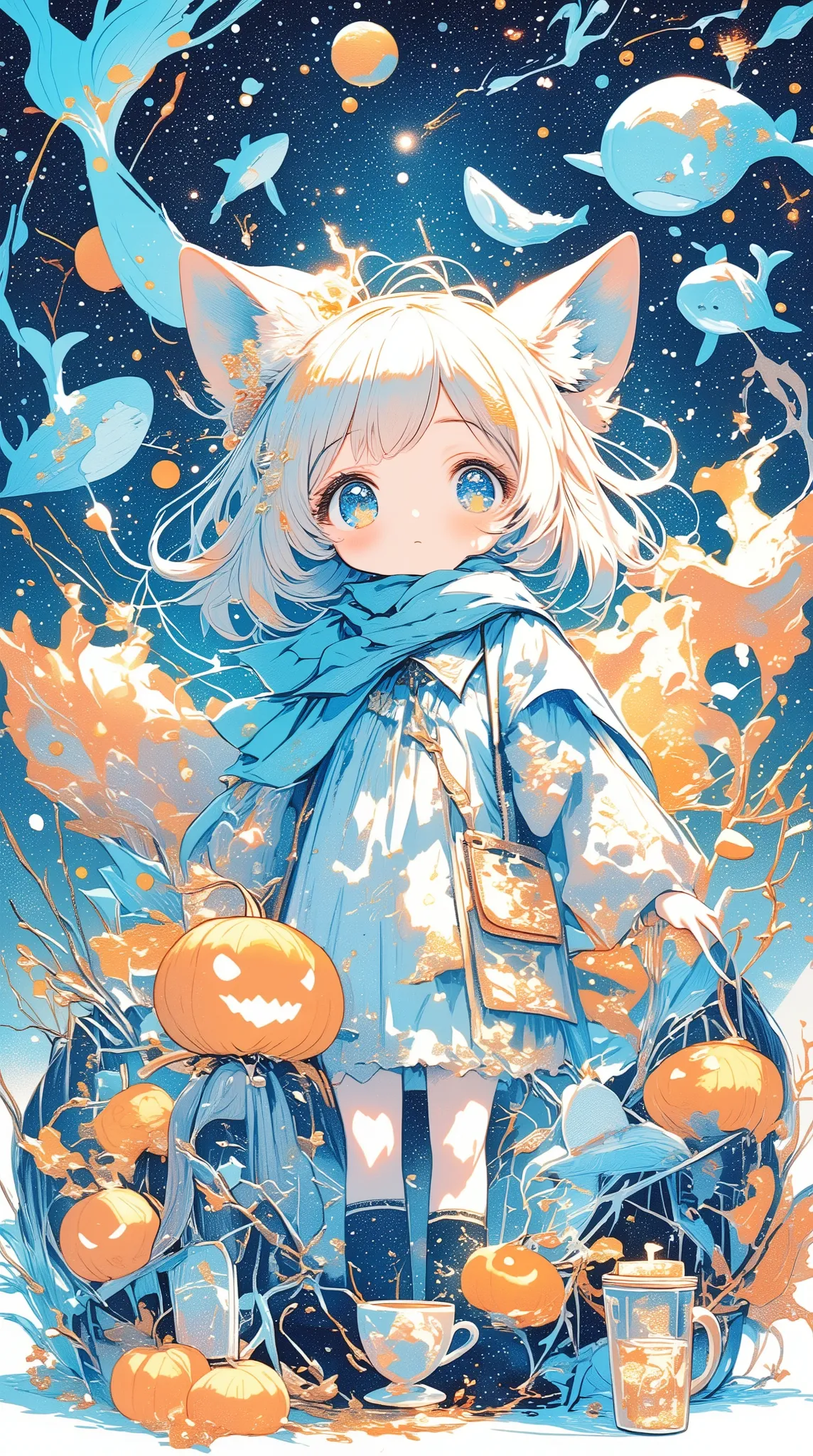 illustration with dark blue as the main color, universe, Mr.々Illustration, Whales and sharks fly in the sky, Have a great holiday, Vanilla scent , nation, jack-o-lantern, Vacation Illustrations , dark blue illustration, Egyptian blue illustration, Lots of...