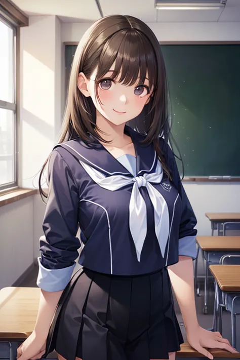 (8k、Highest Quality、masterpiece:1.2)、(realistic、ultra details、Ultra A High Resolution、Beautiful Detailed Faces,perfect body,(1 girl,Long Black Hair),(uniform,sailor suit, purple shirt ,navy skirt,white tie),contrapost,in classroom,portrait.



,( masterpiece, best quality, high resolution, ultra high resolution, pixel perfect, depth of field, 4K, RTTX10.0),
、Anegasaki Nene, shiny brown hair, beautiful brown eyes, smiling face, sparkling pupils, (fine grain), , highly detailed face,, (masterpiece:1.2, best quality), ((only1 girl)), ((cowboy shot))
