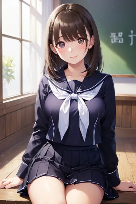 (8k、Highest Quality、masterpiece:1.2)、(realistic、ultra details、Ultra A High Resolution、Beautiful Detailed Faces,perfect body,(1 girl,Long Black Hair),(uniform,sailor suit, purple shirt ,navy skirt,white tie),sitting on the floor,On your knees,in classroom,throw,.



,( masterpiece, best quality, high resolution, ultra high resolution, pixel perfect, depth of field, 4K, RTTX10.0),
、Anegasaki Nene, shiny brown hair, beautiful brown eyes, smiling face, sparkling pupils, (fine grain), , highly detailed face,, (masterpiece:1.2, best quality), ((only1 girl)), ((cowboy shot))
