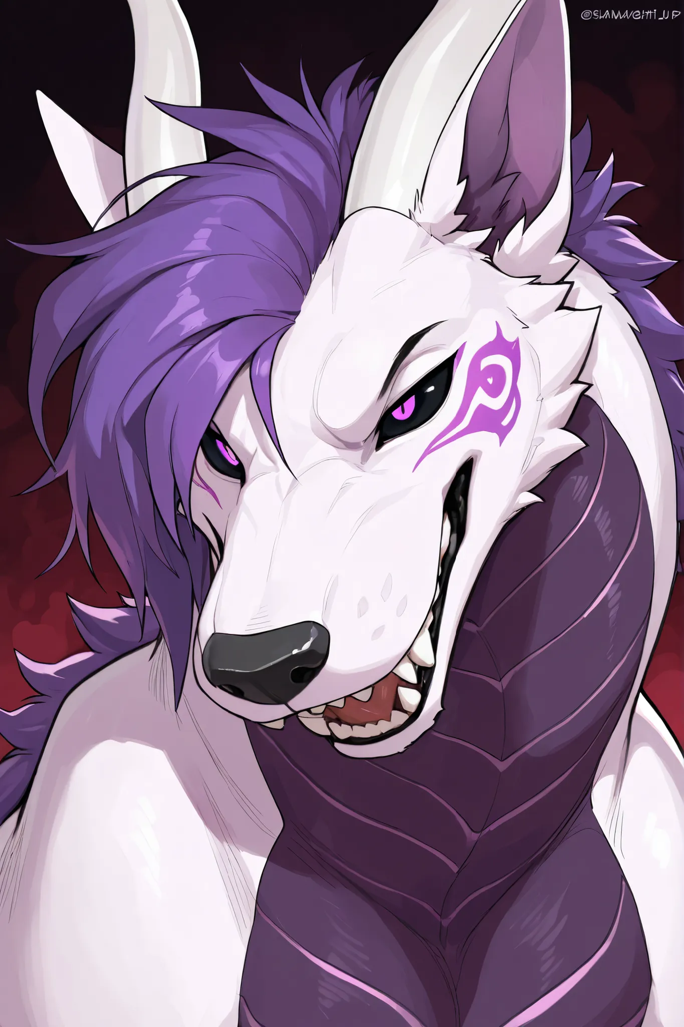 score_9, score_8_up, score_7_up, score_6_up, masterpiece, best quality, amazing quality, very aesthetic, absurdres, newest, solo, male, fox dragon hybrid, feral, massive physique, sleek body, scaly dark purple underbelly, black eyes with purple pupils, mon...