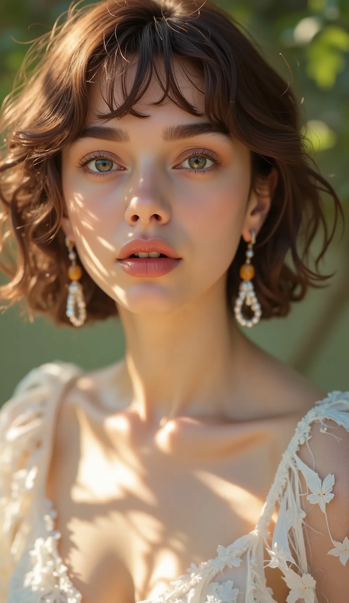 Short Hair Outdoor Fair Skin Disheveled Hair Open Mouth young Woman, Super Cute, Soft and Face, Brown Hair, 8K Resolution, Ultra Realistic, Super Definition, Soft Body Toned Ass Night, D Cup large breast ((Highest Definition, 8k, Masterpiece: 1.3)), Super ...