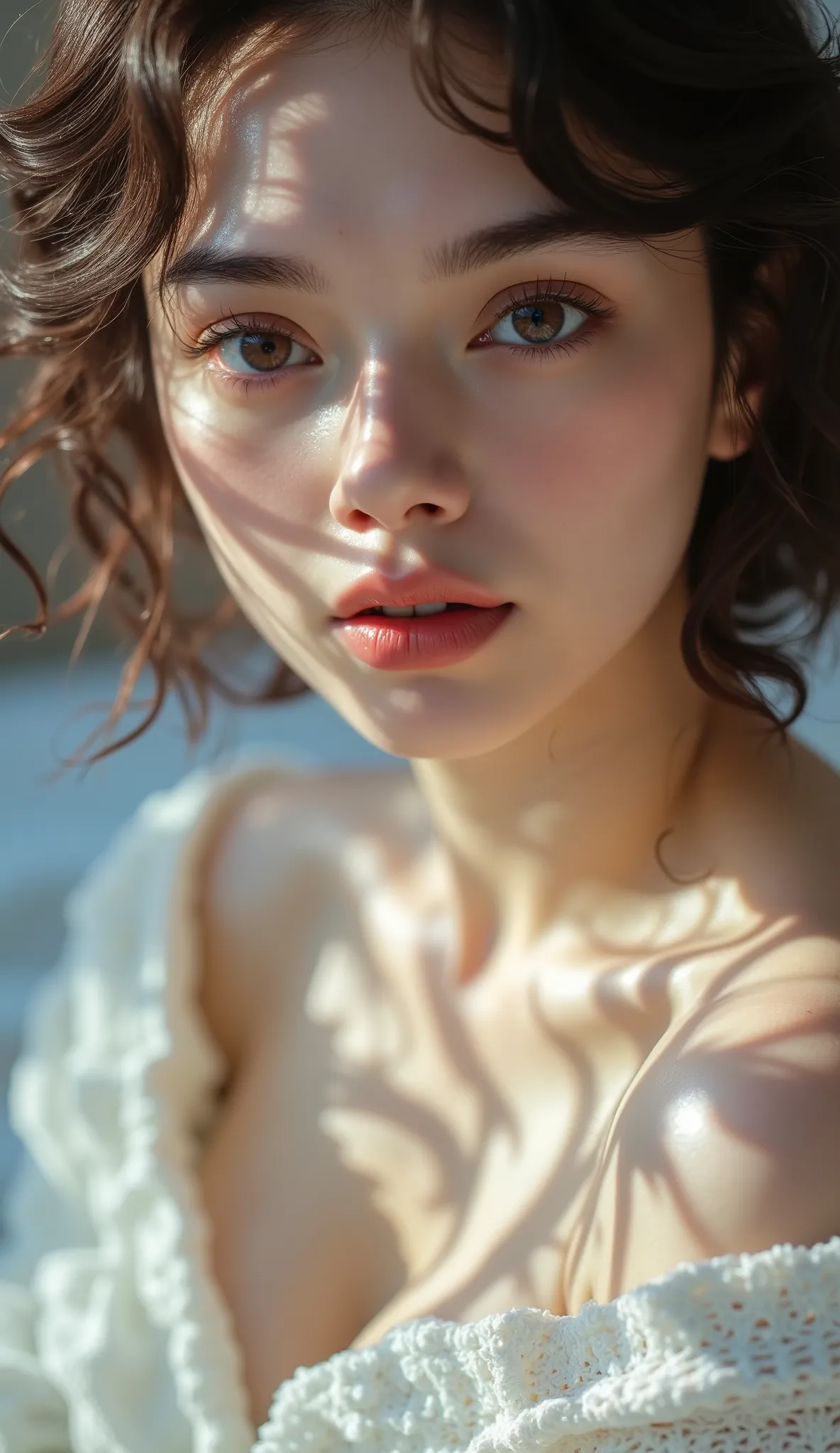 masutepiece , Best Quality, Ultra-detailed, Photo, extremely delicate and beautiful,High resolution, 1 woman in,33 years old, Beautiful girl in Japan, large breasts, Plump lips, Wavy Hair,Short hair, I have one small mole under my eye, Detailed eyes,detail...