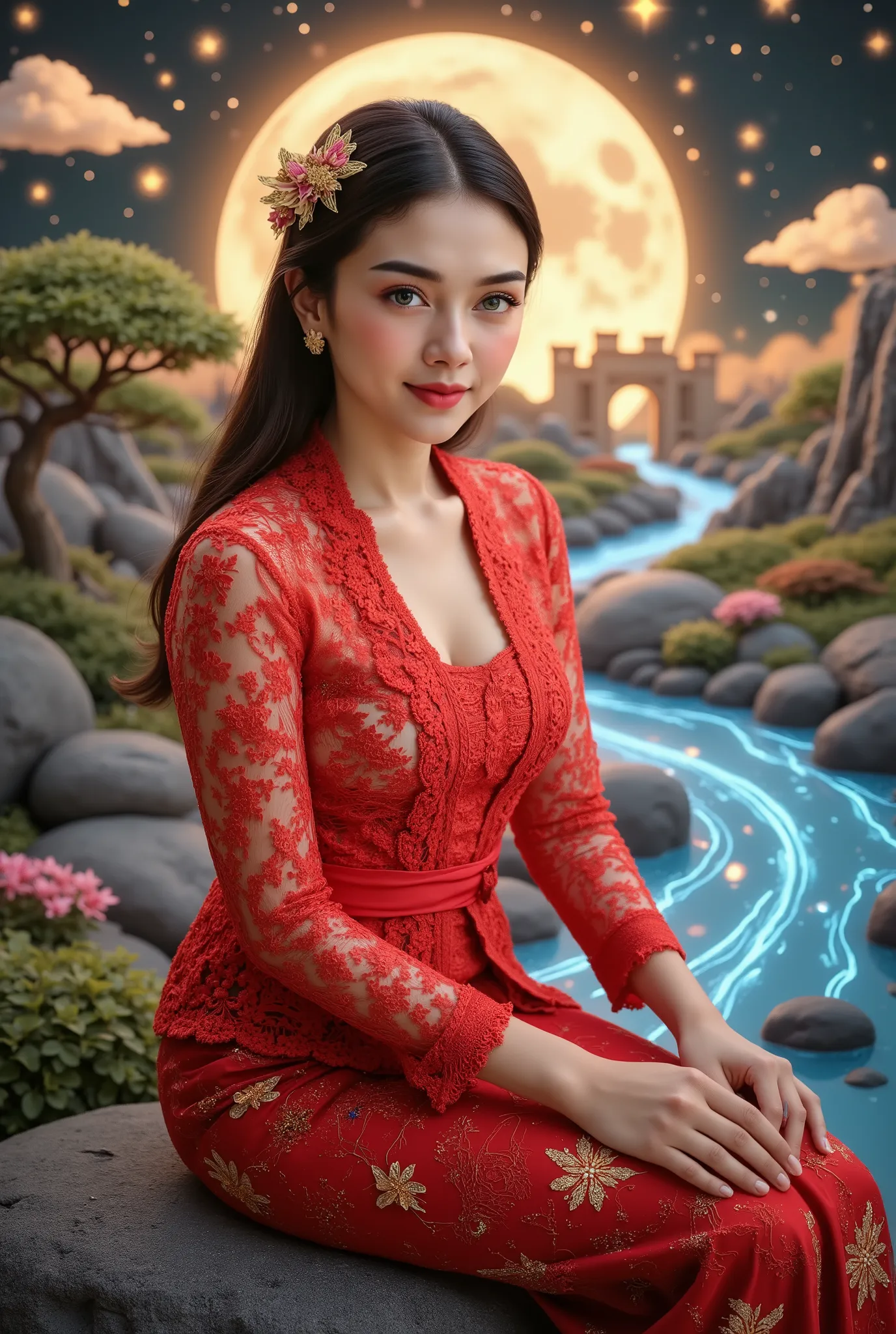 wearing red kebaya, (RAW photo, best quality), (realistic, photo-realistic:1.4), masterpiece, an extremely delicate and beautiful, extremely detailed, 2k wallpaper, Amazing, finely detail, extremely detailed CG unity 8k wallpaper, ultra-detailed, high reso...
