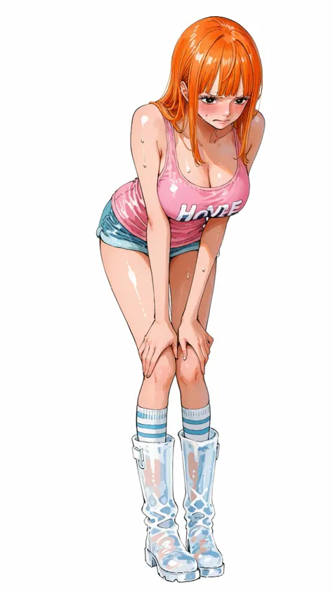 ARTSTYLE_OnePiece_MangaColored _ownwaifu、Getting ready to start running OnePiecestyle 、(Getting ready to start running OnePiecestyle :1.2)、alone、girl、超details、pastel colorsアート、(has a pure white background:1.4)、white background、orange hair、details、detailsな目...