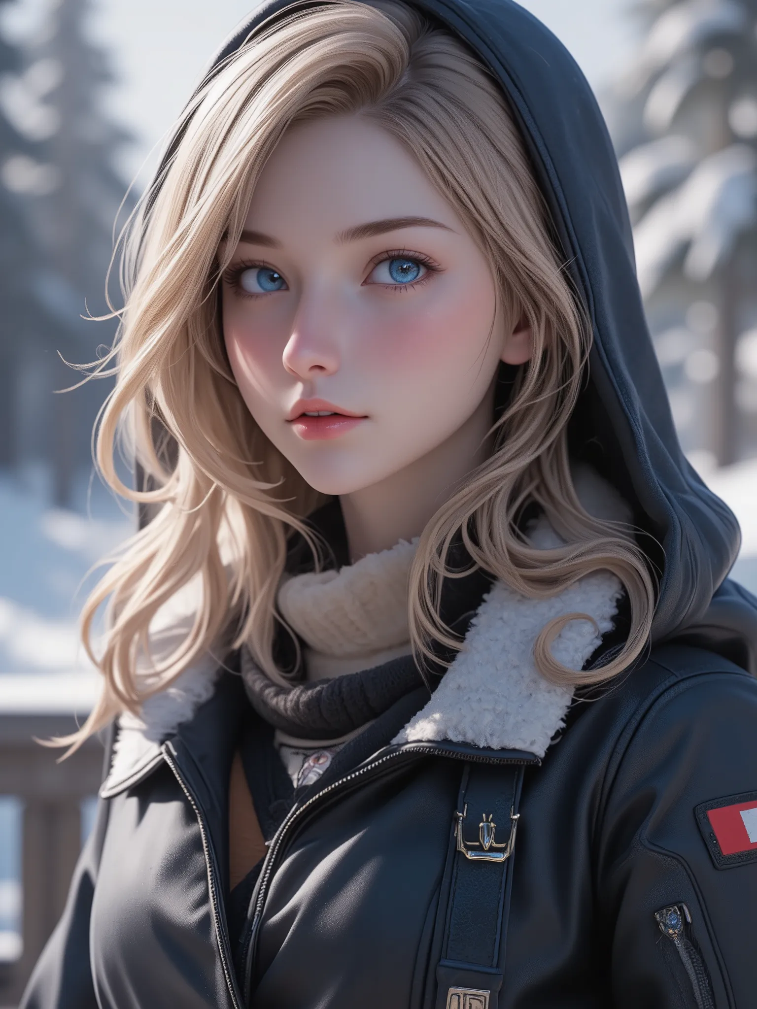 best quality, masterpiece, High resolution, portrait, blonde beauty, half-updo, blue eyes, shuba, dubronka, wrapped in ushanka, cold weather, extremely cold land, ultra detailed, absolutely resolution, masterpiece, 8K resolution, high quality CG, Beautiful...