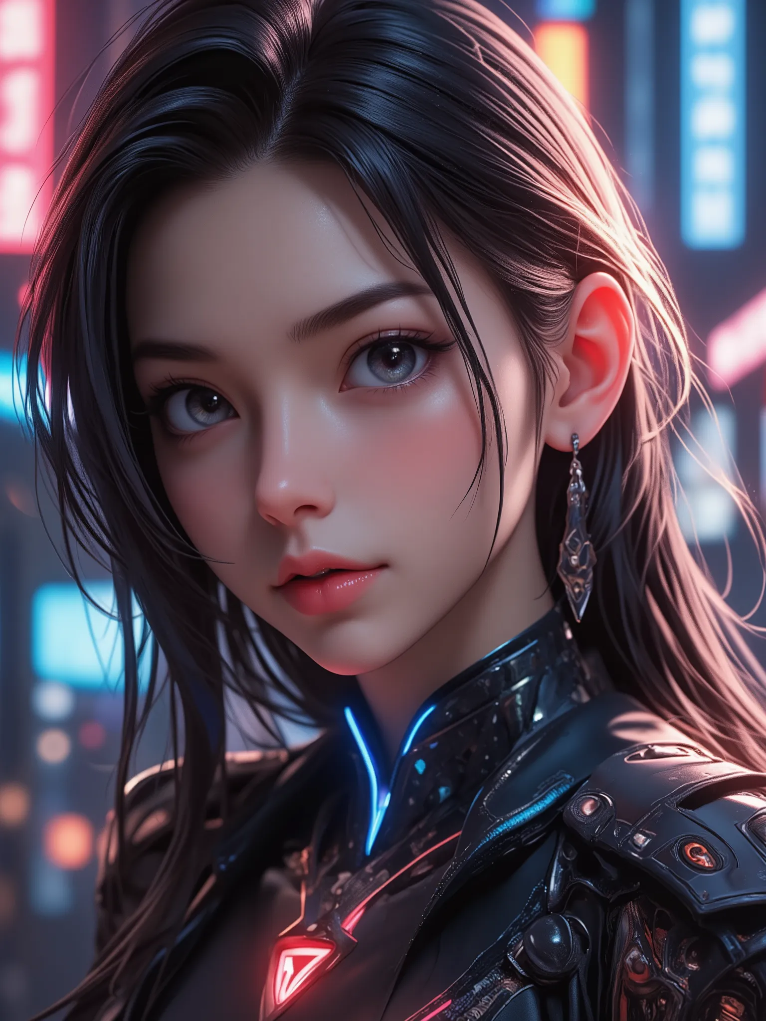 Wearing intricate cyberpunk streetwear, Beautiful, girl, detailed portrait, 4 thousand., bright colors, conceptual art, cinematic dramatic atmosphere, Sharp Focus, Volumetric lighting, cinematic lighting, studio quality,score_9,score_8_up,score_7_up,master...